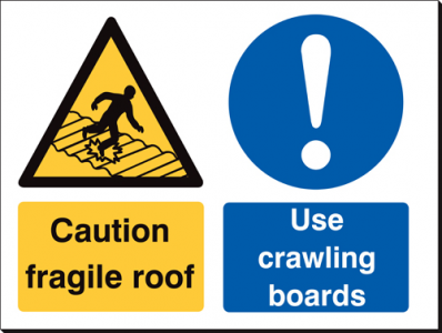 Caution Fragile Roof/Use Crawling Boards - 480 x 350 mm (SSB250)