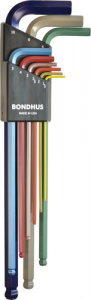 BONDHUS Colour Coded Ball End Hex Key Wrenches - Extra Long Metric Set (TNB69699)